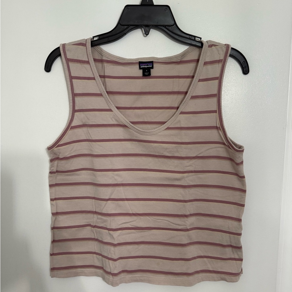 Patagonia Beige and Maroon Striped Tank Top